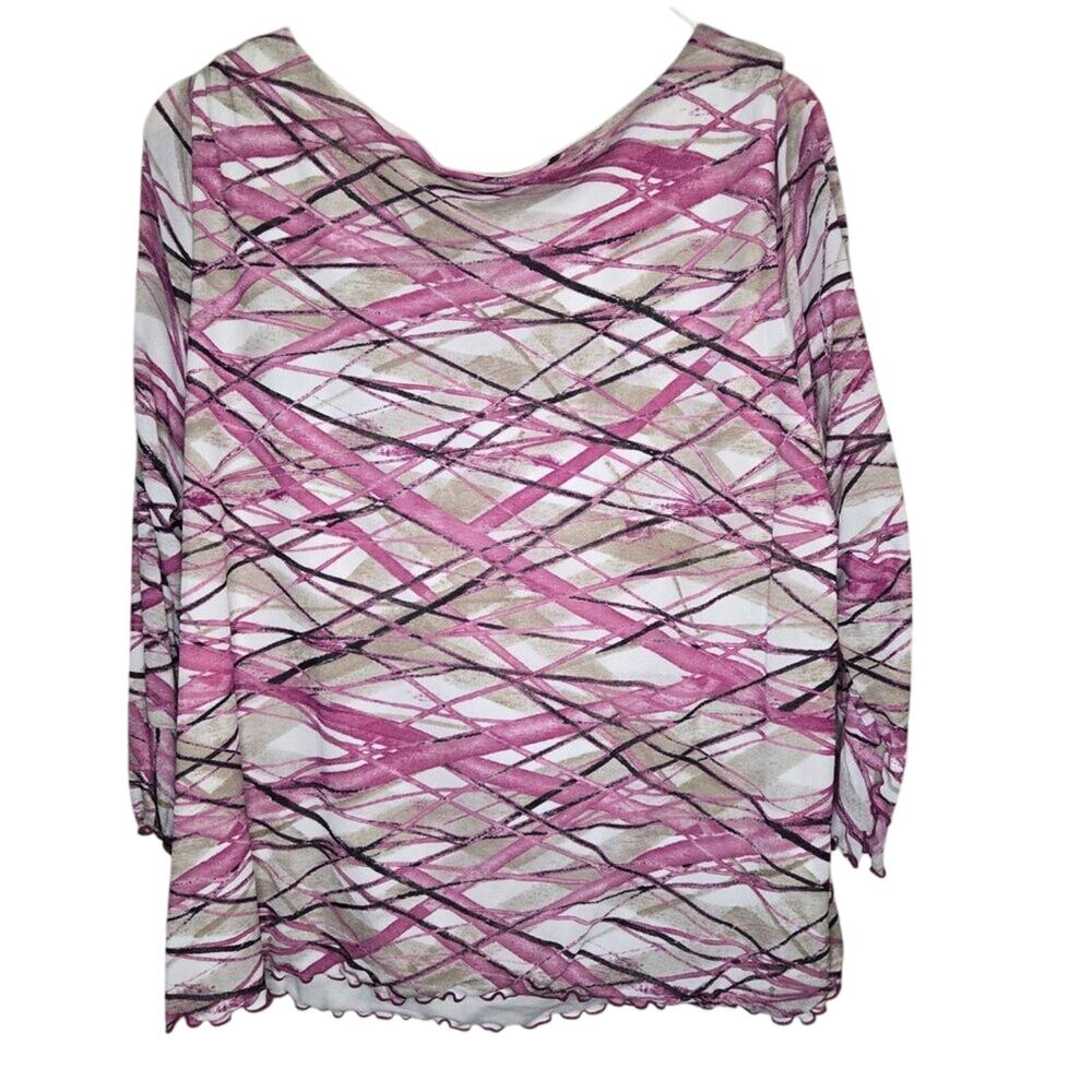 i.e. Woman 2X Pink/White Printed Cowl Neck Longsleeve Top [0313] - Picture 3 of 7